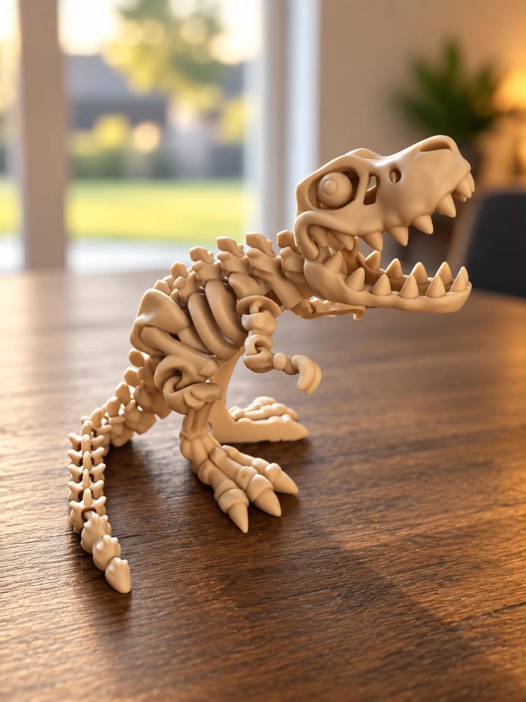 T-Rex-skelet set forfra med åbent gab
