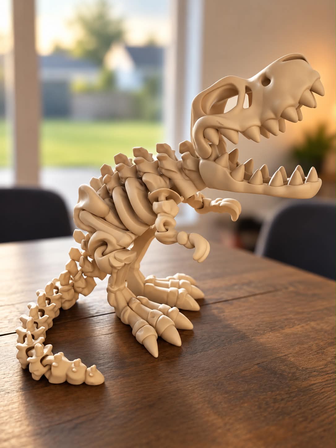 T-Rex-skelet i aggressiv positur, nærbillede